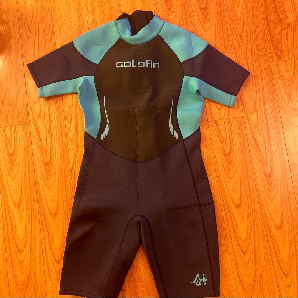 Women's Shorty 3mm Wetsuit Back Zip - Black/Aquamarine Size XL
